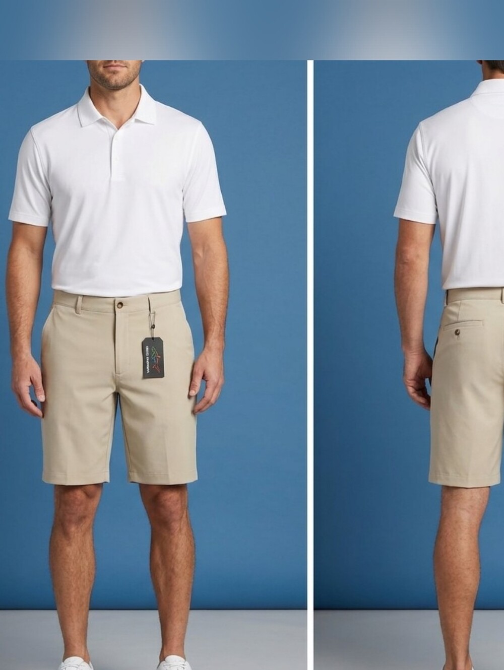 Greg Norman Men’sBeige Performance Stretch ChinoShorts Flat Front Pockets Size38